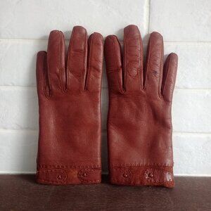 Vintage made in Italy lambskin leather rabbit fur lining brown warm gloves 7 1/2
